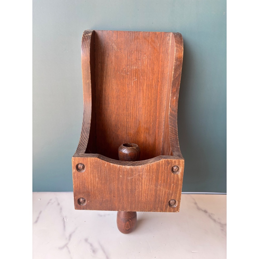 Vtg Rustic Wood Wall Sconce Candle Holder Primitive Colonial Farmhouse Scoop